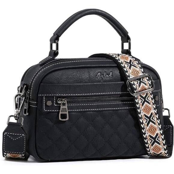 Crossbody Bags Vegan Leather with Wide Strap Black - Picture 1 of 6